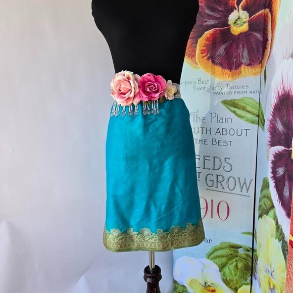 Ethereal Romance | Pink | Sash | Vintage Millinery Roses and Beaded Fringe Belt - Picture 5 of 8